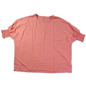 Womens Loose-Fit Top Size L Ultra Soft  3/4 Coral Pink Wide Strech Cuff NWOT